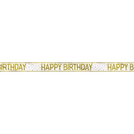 Party Supplies Foil Gold & Rainbow Polka Dot Birthday Banner, 12ft