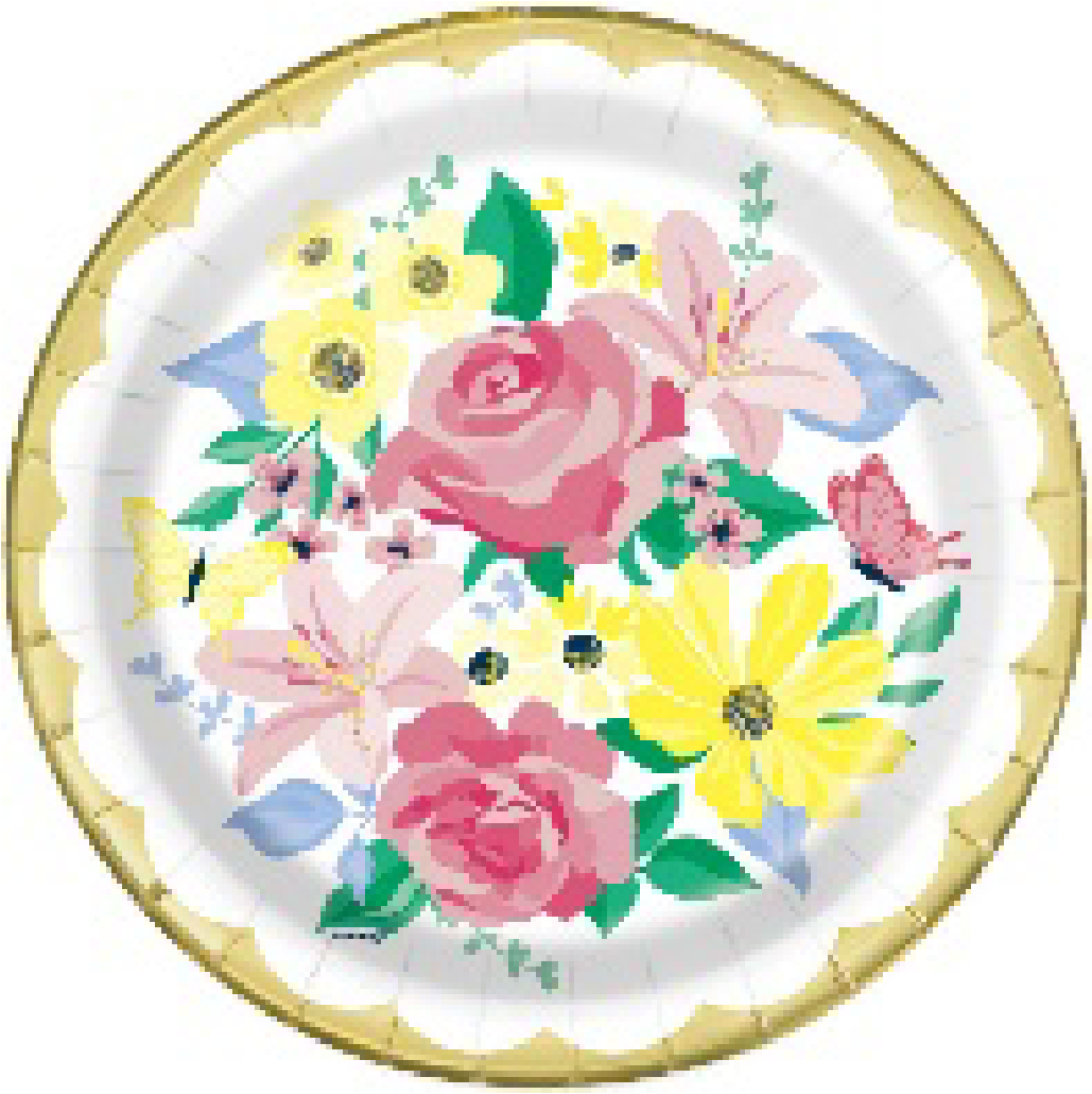 PARTY SUPPLIES 10 PASTEL FLORAL 9" PLATE-FOIL