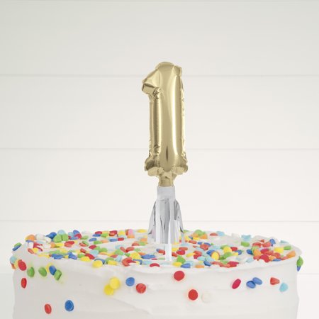 Party Supplies Number 1 Foil Balloon Cake Top-per with Tassel, Gold, 5in
