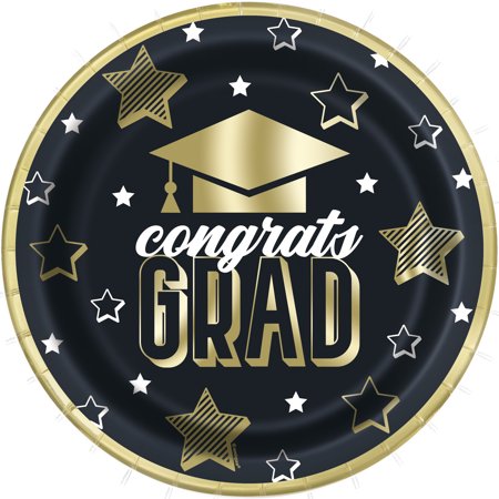 Party Supplies Black & Gold 2021 Graduation Paper Dinner Plates, 9in, 8ct