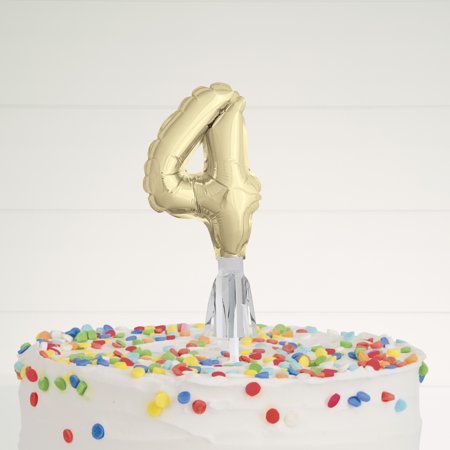Party Supplies Number 4 Foil Balloon Cake Top-per with Tassel, Gold, 5in