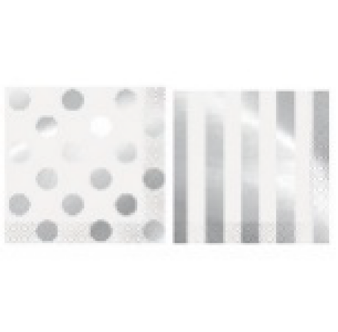 PARTY SUPPLIES 16 SILVER LUNCH NAPKINS 6PC-FOIL