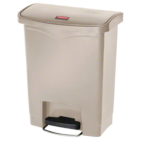 Janitorial Supplies RECEPTACLES / TRASH Rubbermaid® Slim Jim® Step-On Resin Front -8 Gal., Beige RCP-1883456