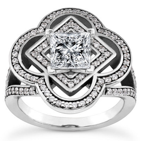 Princess Cut - Halo - Flower Design