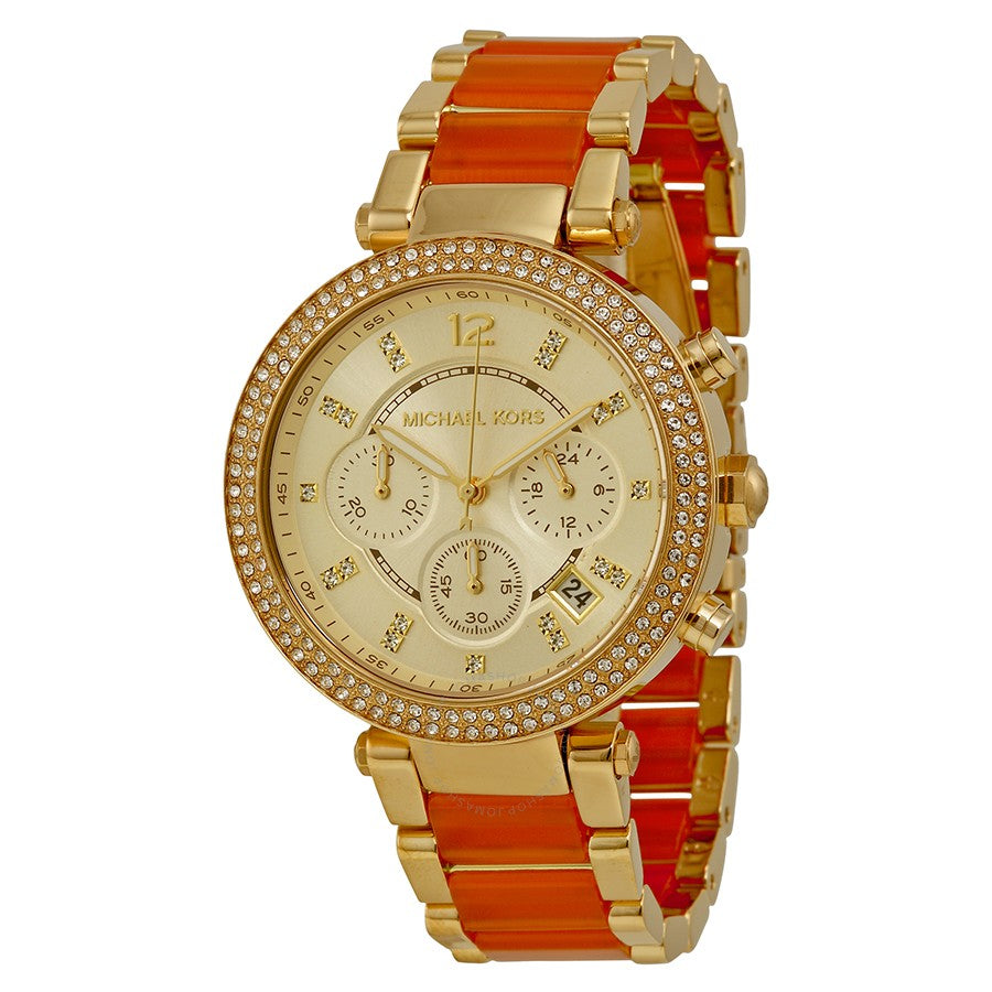 Michael Kors Gold Dial with Orange Strap Watch Michael Kors MK2362 Gold Tone Dial Orange Leather Strap  main image 4