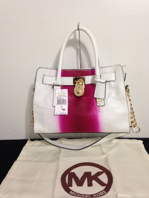 MICHAEL Michael Kors Women Hamilton Spray Print E/W Satchel Handbag 30S4GHYS3L, White/Fuschia