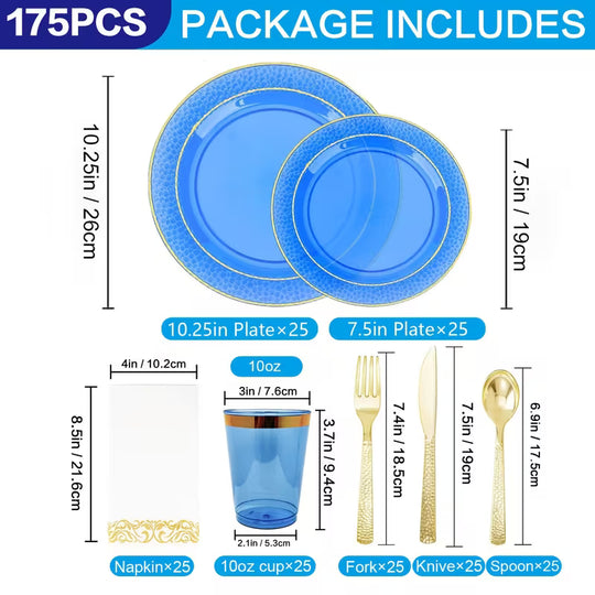 Dinnerware 25 Guests Fancy Decorative Turquoise with Gold Border Dining Set