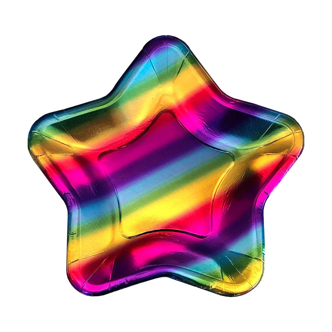 PARTY SUPPLIES 8 RAINBOW STAR SHAPED PLATE-FOILS