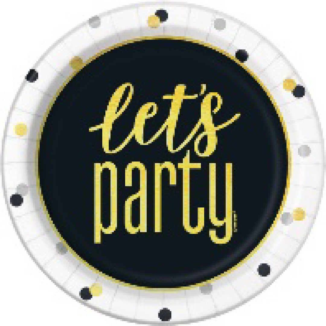 PARTY SUPPLIES New Years 8 MET GOLD BIRTHDAY 7" PLATE-FOIL