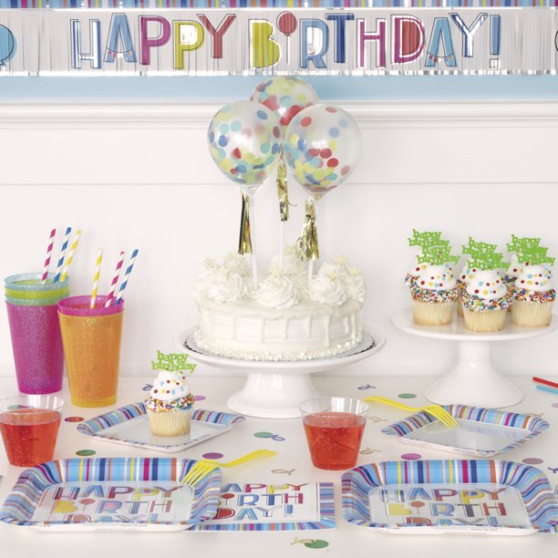 Party Supplies Colorful Stripes Birthday Foil Party Tablecloth, 84in X 54in
