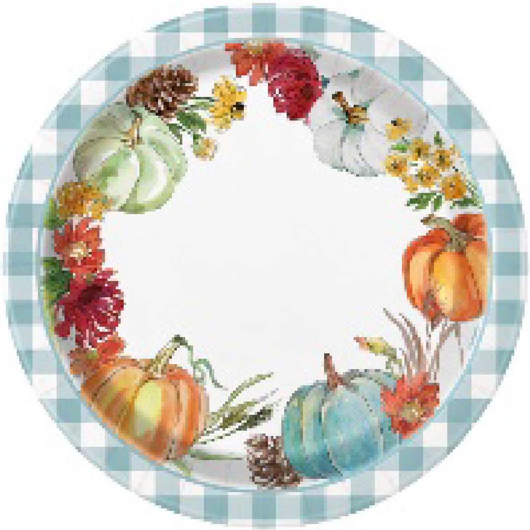 PARTY SUPPLIES Thanksgiving 8 BLUE GNHM HARVEST 9" PLATE
