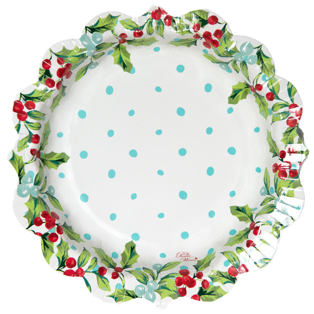 Party Supplies Xmas Pioneer Woman Mistletoe Christmas Paper Plates, 8 in, 12ct