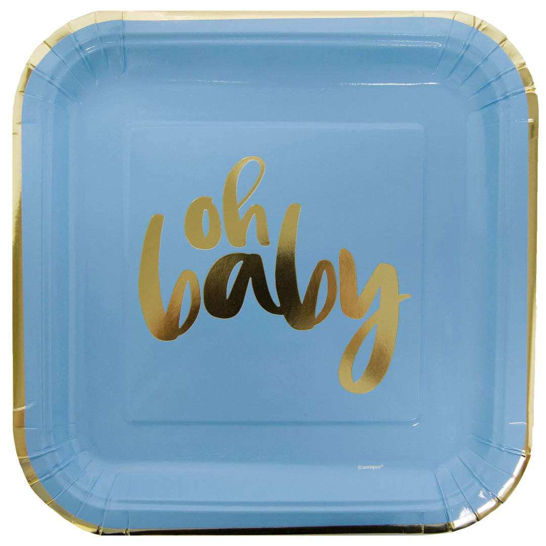 Party Supplies "Oh Baby" Shower Paper Plates, 9 in, Blue and Gold, 8ct
