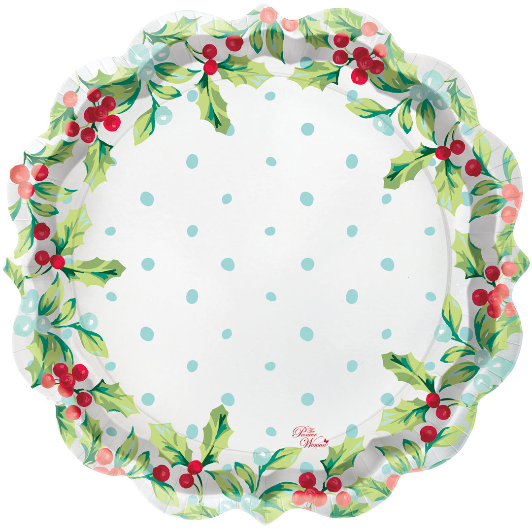 Party Supplies Xmas The Pioneer Woman Mistletoe 8-Inch Christmas Paper Dessert Plates, 12 Count