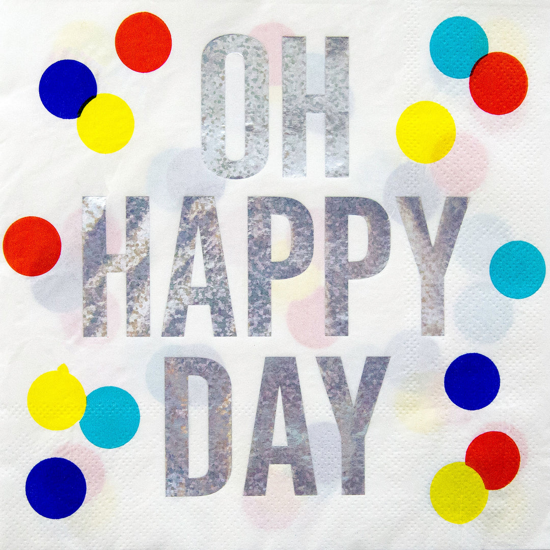 Party Supplies Oh Happy Day Paper Luncheon Napkins, 6.5 in, Prismatic Foil, 16ct