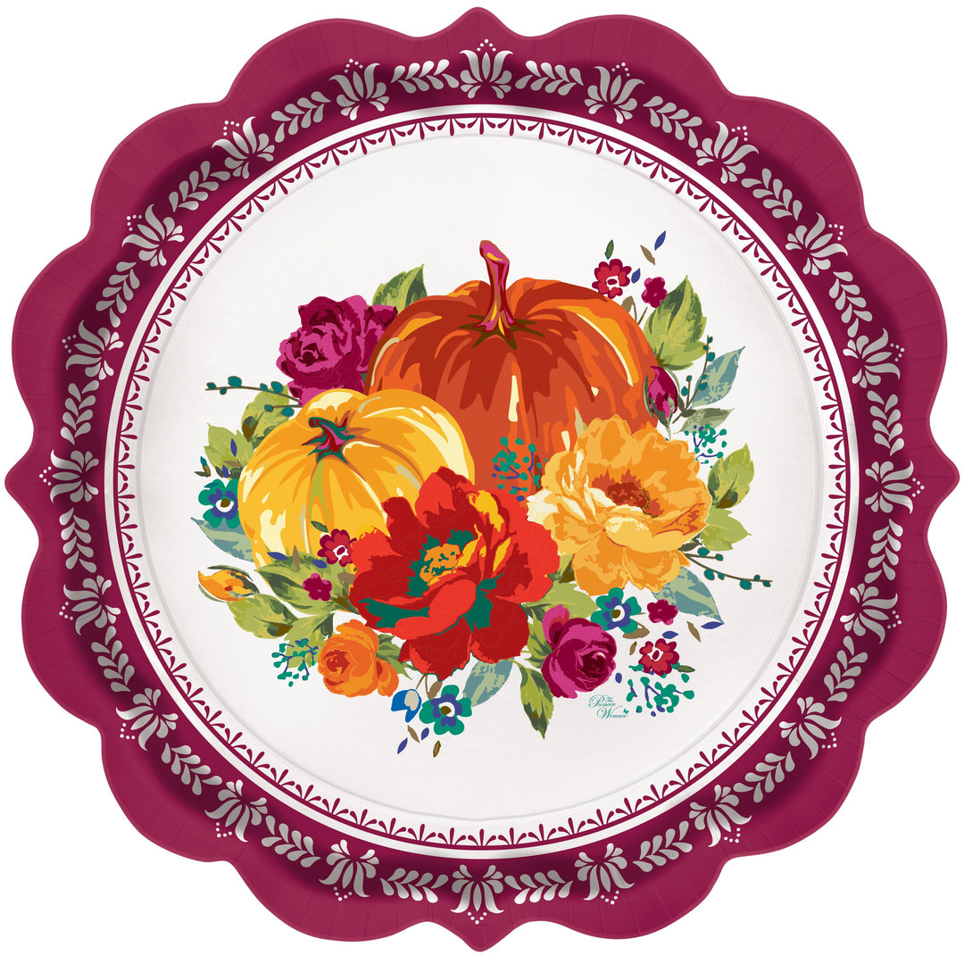 Party Supplies Thanksgiving The Pioneer Woman Burgundy Harvest Paper Dinner Plates, 11.5", 8 Count