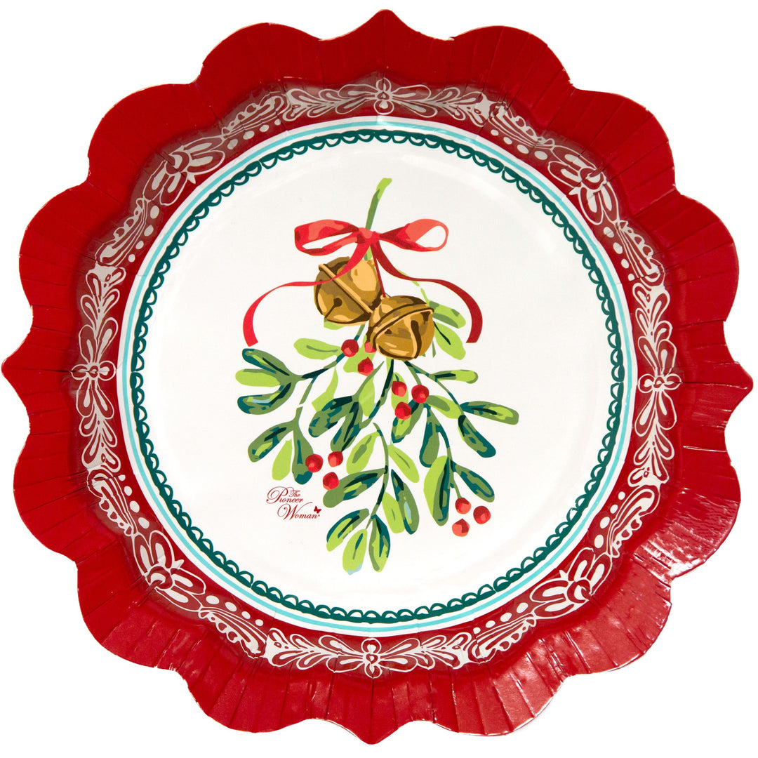 Party Supplies Xmas Pioneer Woman Bells & Holly Christmas Paper Plates, 8 in, 12ct