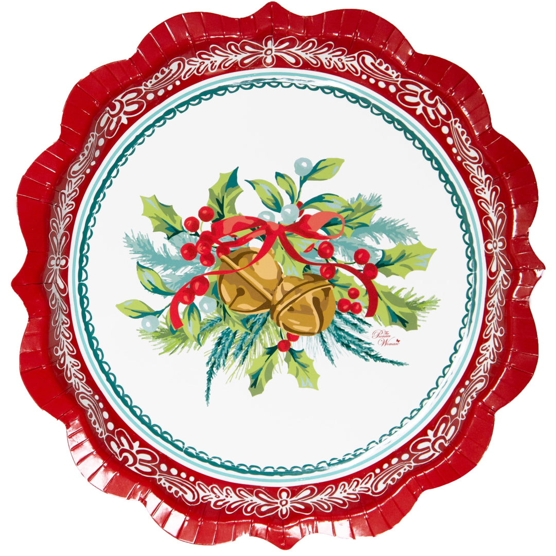 Party Supplies Xmas Pioneer Woman Bells & Holly Christmas Paper Plates, 11.5 in, 8ct