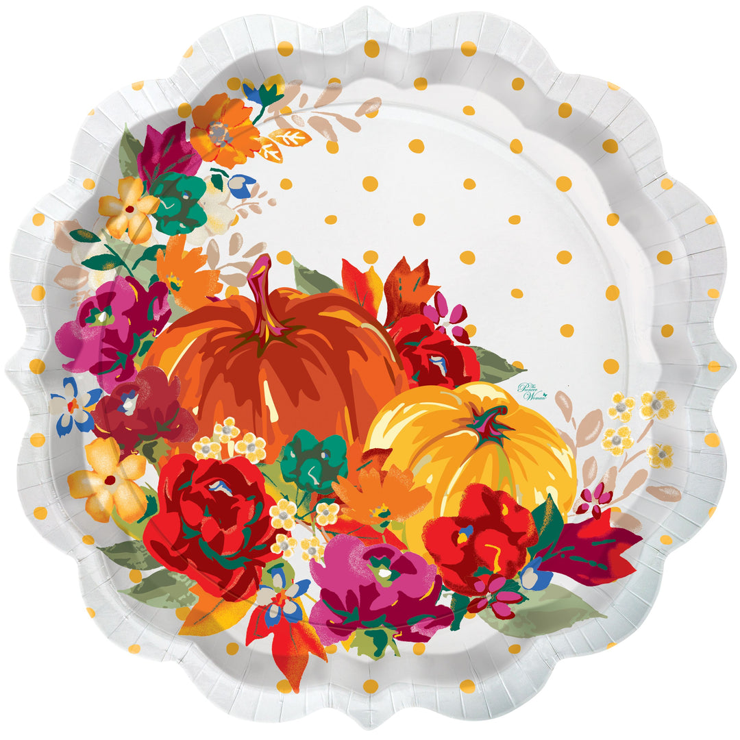 Party Supplies The Pioneer Woman Fall Pumpkin Polka Dot Paper Dinner Plates, 11.5", 8 Count