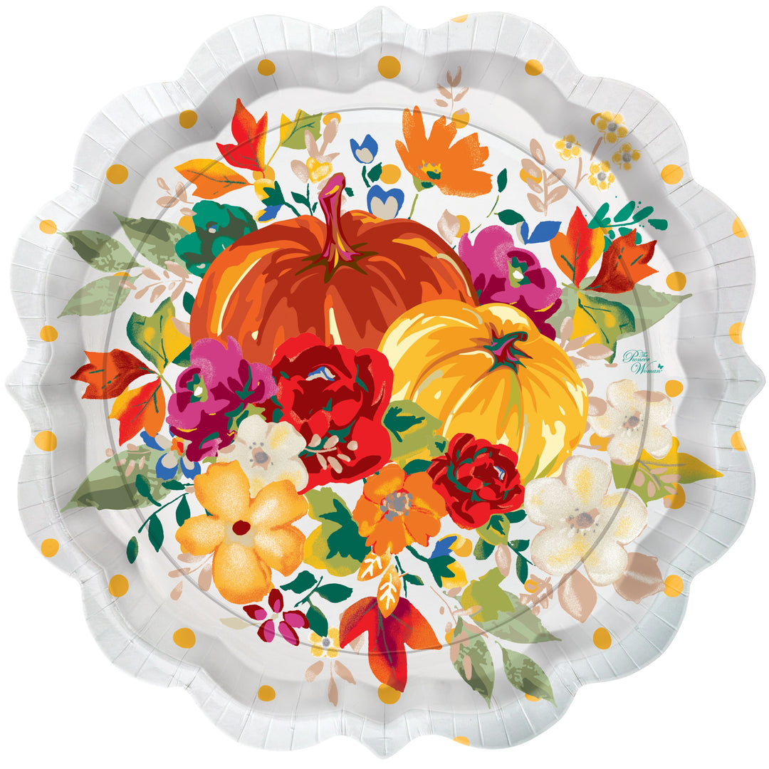 Party Supplies Thanksgiving  The Pioneer Woman Fall Pumpkin-Polka Dot 12-Count Paper Dessert Plates, 8"