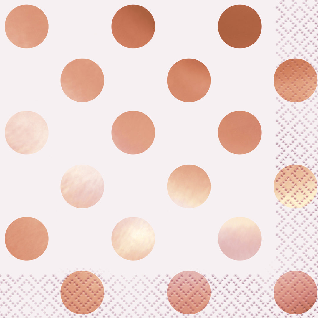 Party Supplies Polka Dot Paper Luncheon Napkins, 6.5 in, Foil Rose Gold, 16ct