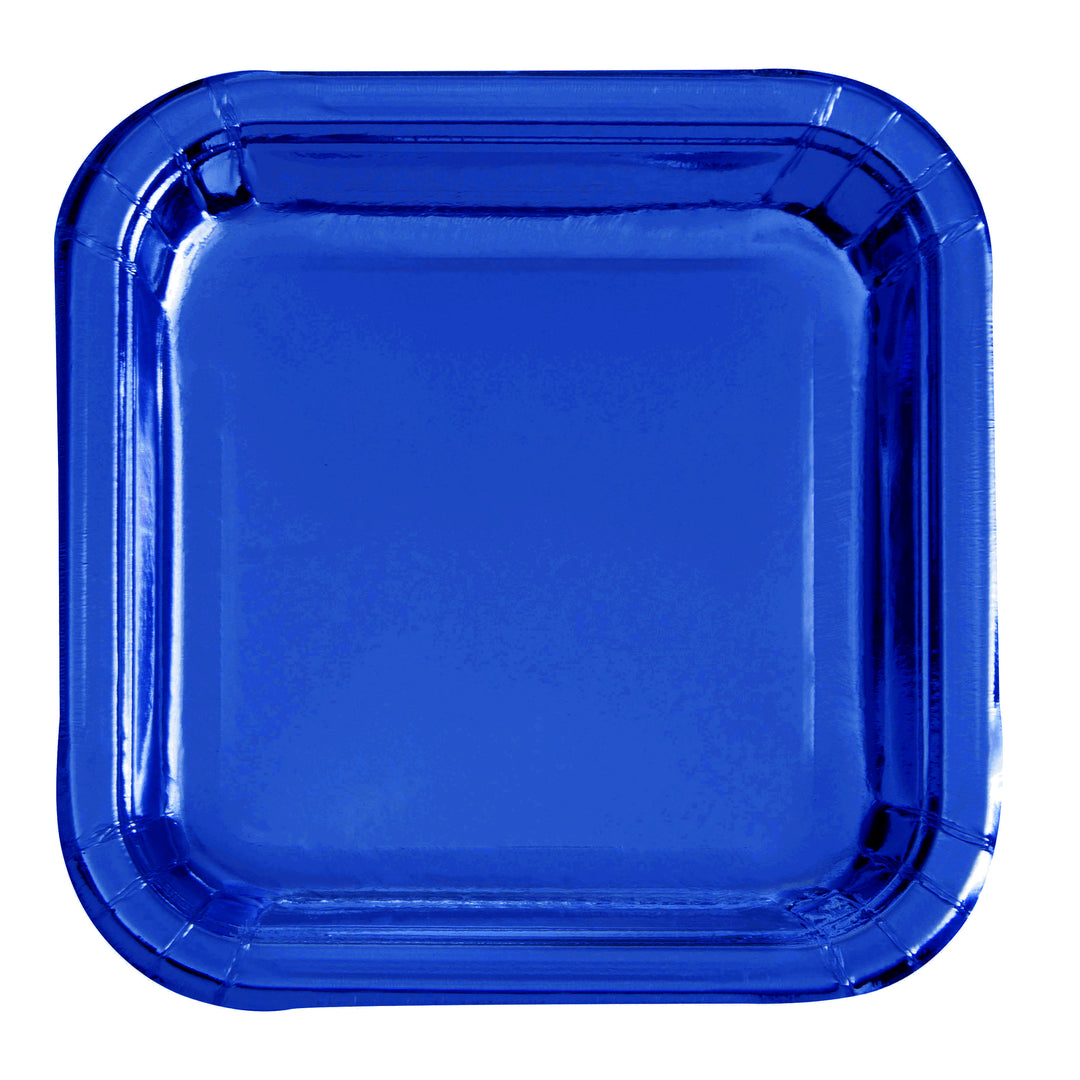 Party Supplies Square Paper Plates, 9 in, Blue Foil, 8ct