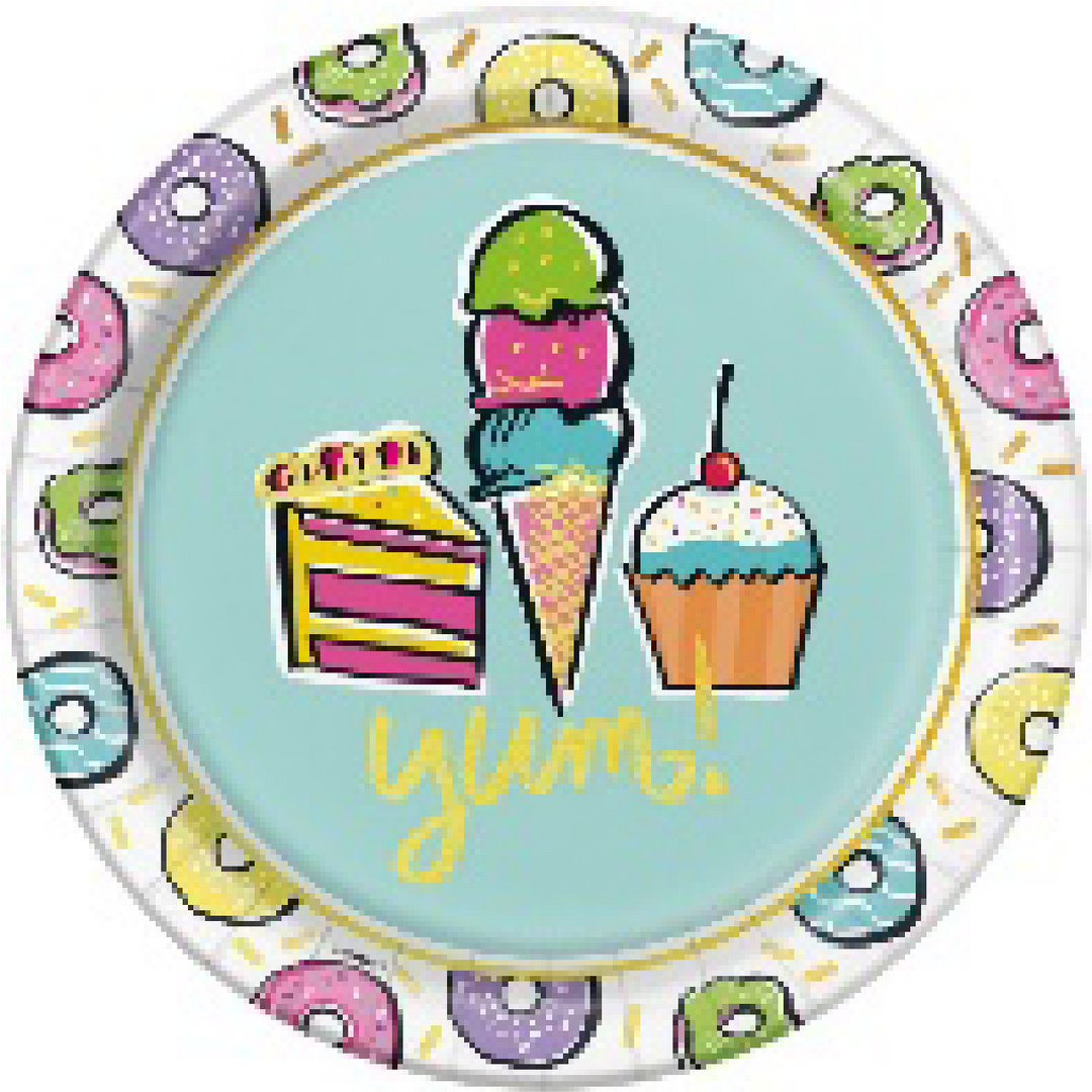 PARTY SUPPLIES Happy Birthday 8 MET YUMMY TREAT 9" PLATE-FOIL
