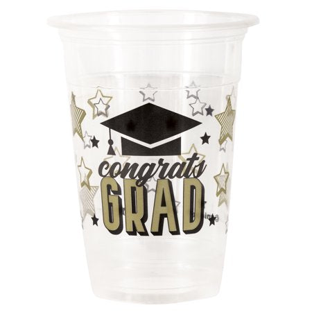 Party Supplies Black & Gold Graduation Plastic 16oz. Cups, 8ct