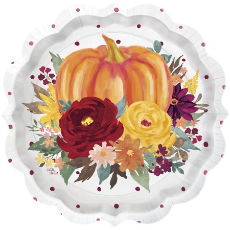 Party Supplies Pioneer Woman Harvest Pumpkin Dot Thanksgiving Paper Dessert Plates, 8in, 12ct