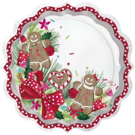Party Supplies Pioneer Woman Gingerbread & Bows Christmas Paper Dessert Plates, 8in, 12ct