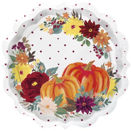 Party Supplies The Pioneer Woman Harvest Pumpkin Dot Thanksgiving Paper Dinner Plates, 11.5 in, 8 Count