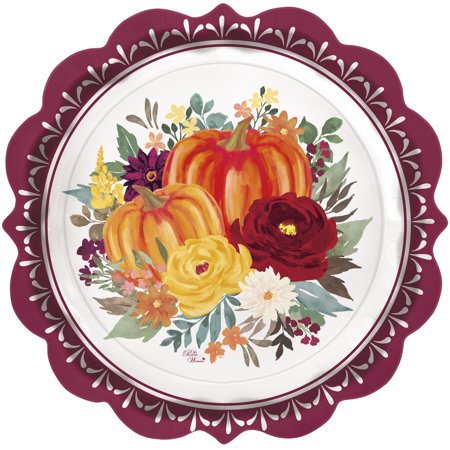 Party Supplies The Pioneer Woman Harvest Burgundy Floral Thanksgiving Paper Dinner Plates, 11.5 in, 8 Count