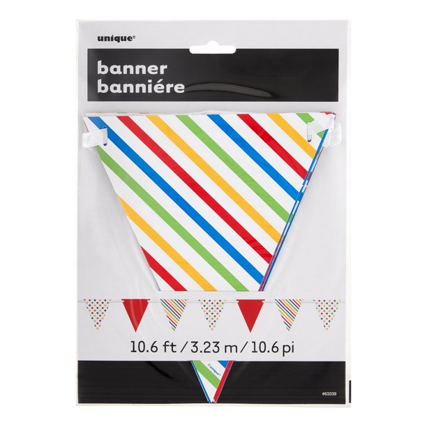 Party Supplies Paper Bold Stripes and Polka Dots 12' Flag Banner