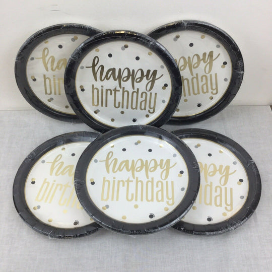 PARTY SUPPLIES 8 MET GOLD BIRTHDAY 9" PLATES