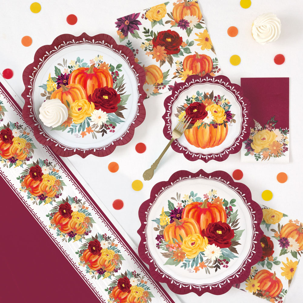 Party Supplies Pioneer Woman Harvest Burgundy Floral Paper Dessert Plates, 8 in, 12 Count
