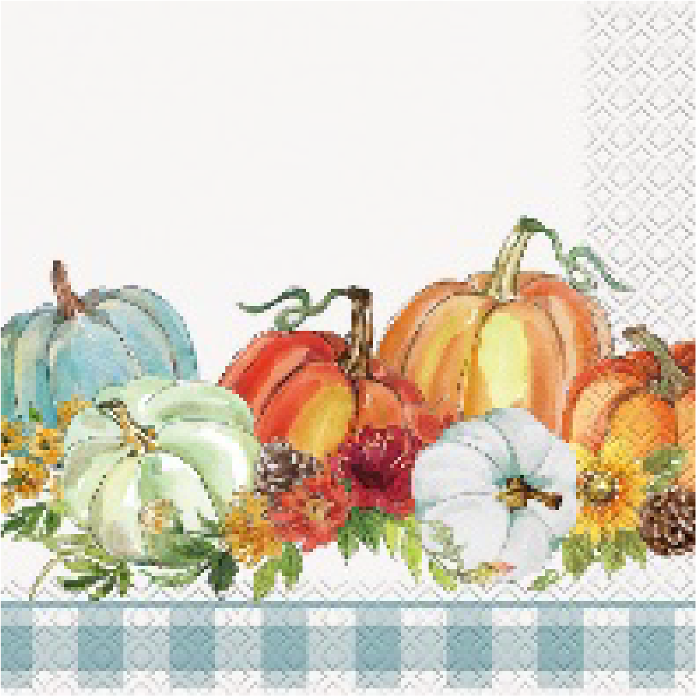 PARTY SUPPLIES Thanksgiving 16 BLUE GNHM HARVEST LUNCH NAPKINS
