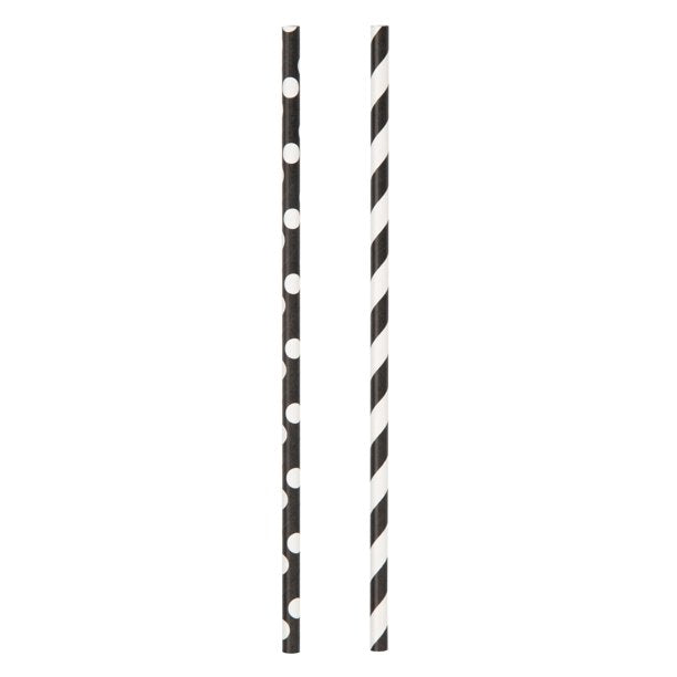 Party Supplies Black Polka Dot & Striped Paper Straws