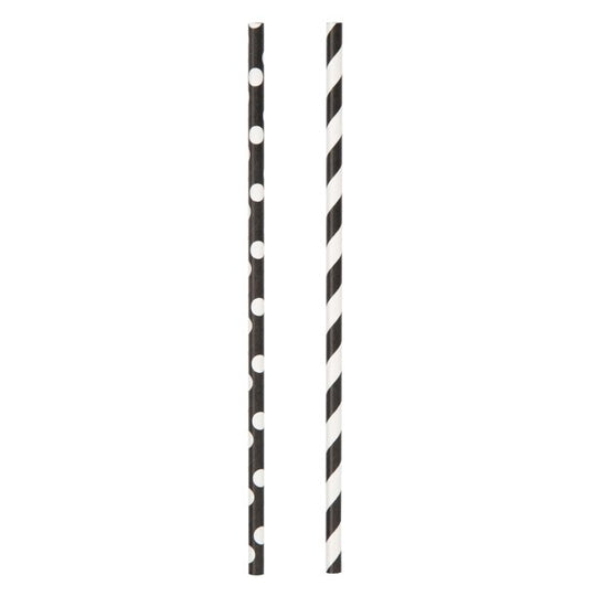 Party Supplies Black Polka Dot & Striped Paper Straws