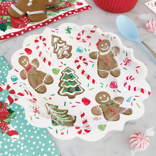 Party Supplies Xmas Gingerbread Christmas Paper Dessert Plates, 8in, 12ct