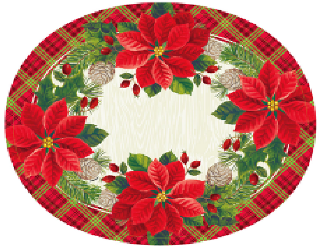 PARTY SUPPLIES RED POINSETTA XMAS OVAL PLATE
