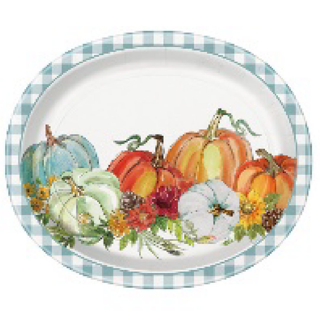 PARTY SUPPLIES Thanksgiving 8 BLUE GNHM HARVEST OVAL PLATE