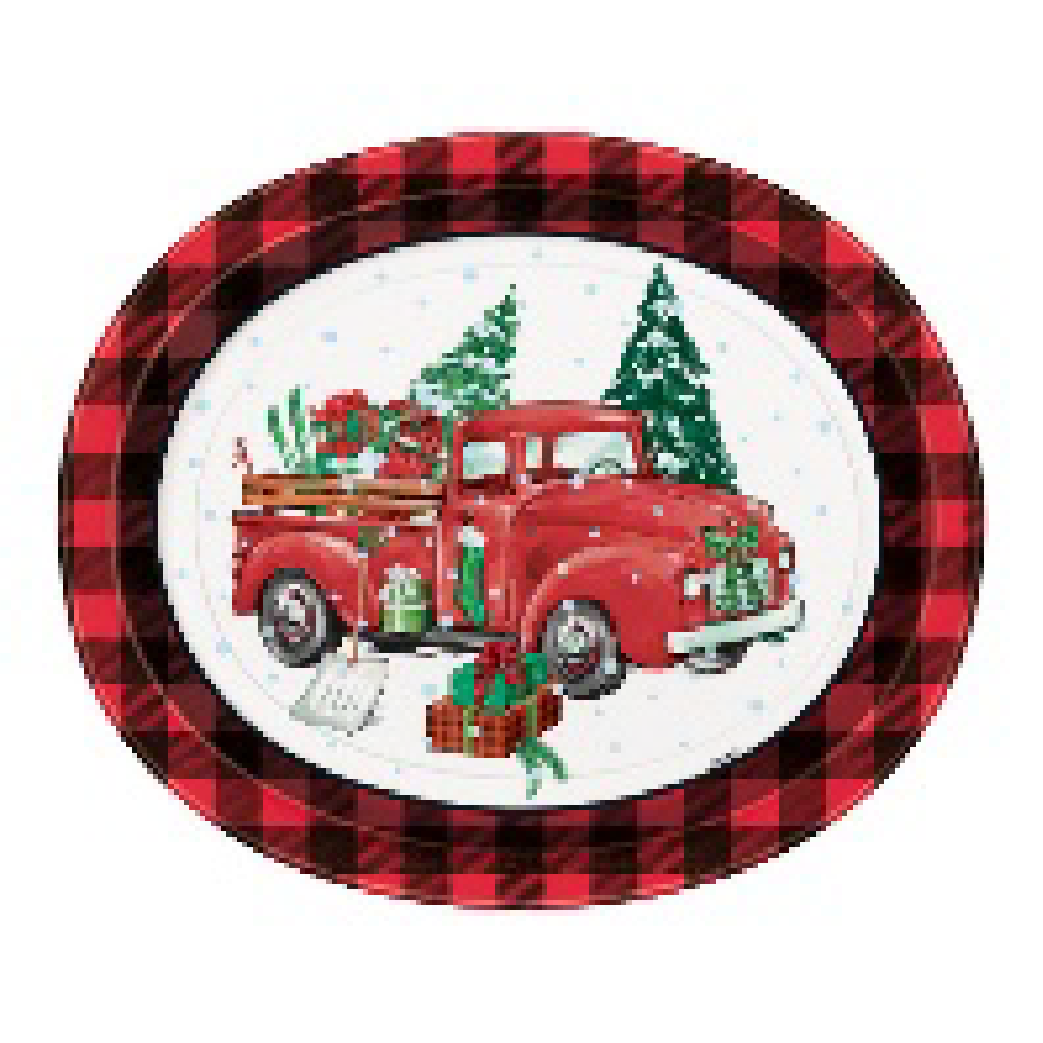 PARTY SUPPLIES Xmas 8 RUSTIC TREE FARM OVAL PLATE