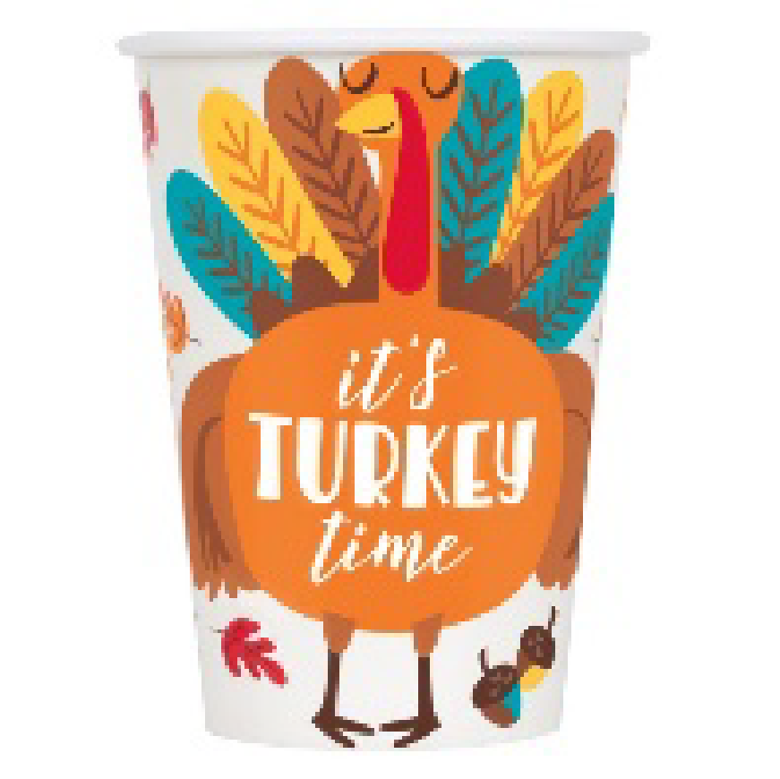 PARTY SUPPLIES Thanksgiving 6 COLORFUL TURKEY HARVEST 12OZ CUP