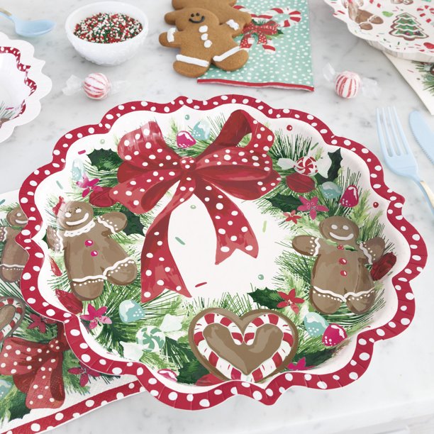 Party Supplies Pioneer Woman Gingerbread Bow Christmas Paper Dinner Plates, 11.5in, 24ct