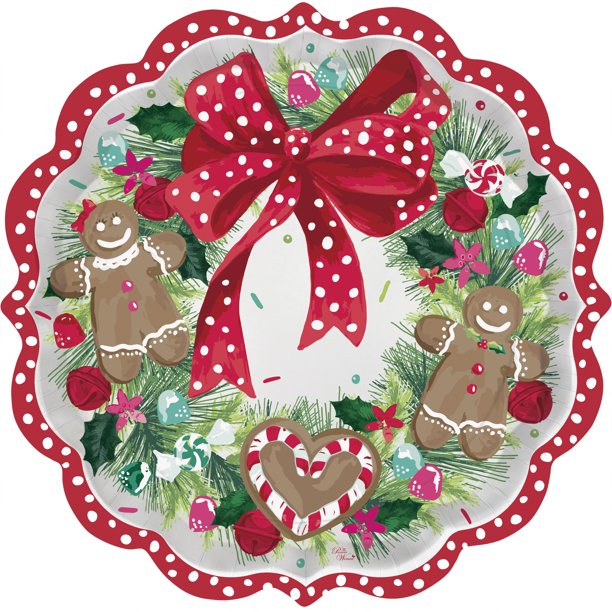 Party Supplies Pioneer Woman Gingerbread Bow Christmas Paper Dinner Plates, 11.5in, 24ct