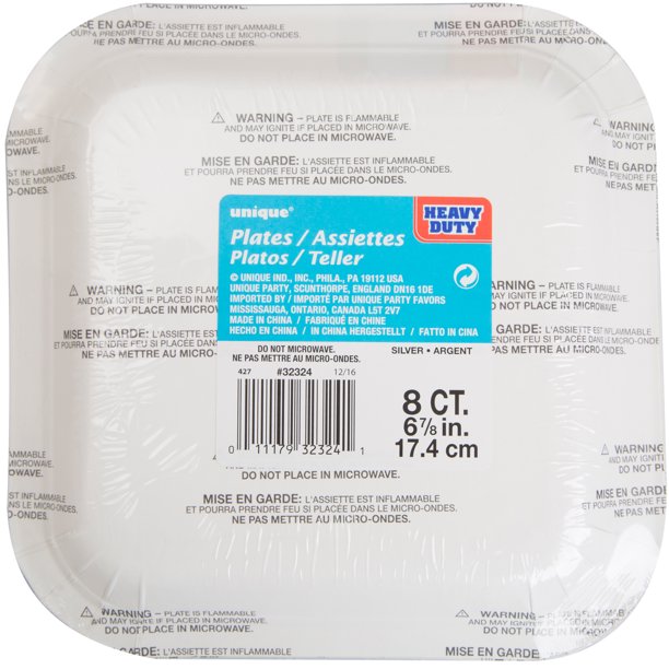 Party Supplies Square Paper Plates, 7 in, Silver Foil, 8ct