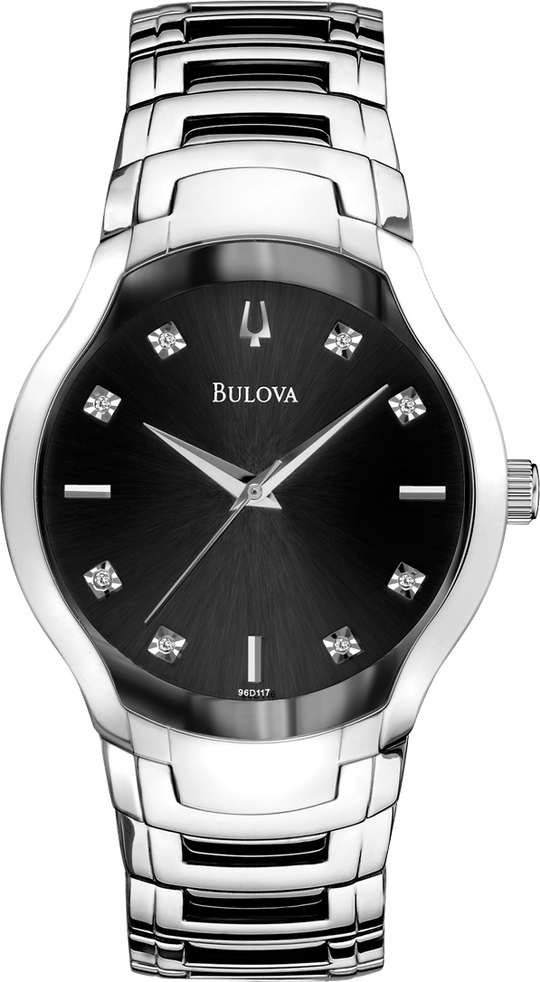 BULOVA  Diamond Black Dial Stainless Steel Unisex WATCH MODEL 96D117 - Watch Universe Int 