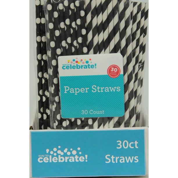 Party Supplies Black Polka Dot & Striped Paper Straws