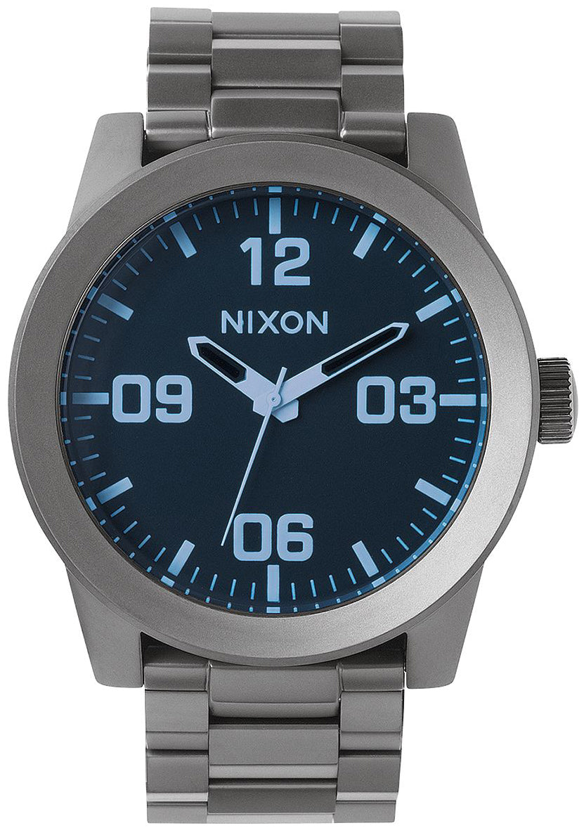 Nixon The Corporal SS Gunmetal Grey Blue Tinted Dial Mens Watch A346-1427