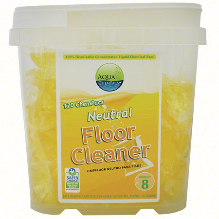 JANITORIAL SUPPLIES CHEMICALS Aqua ChemPacs™ #8 Neutral Floor Cleaner - 120 ct. Tub AQUA-F506